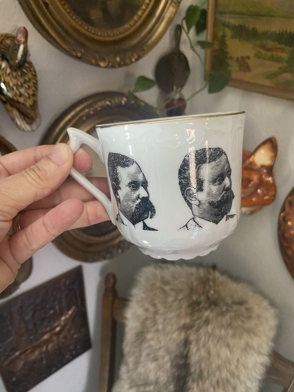 Vintage Porcelain Shaving Mug Beards Mustache Shaving Mug Gold Rim